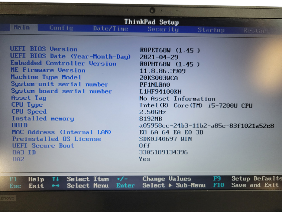 Lenovo ThinkPad E580 - Core i5-7200U 8GB DDR4 256GB NVMe % Lap200