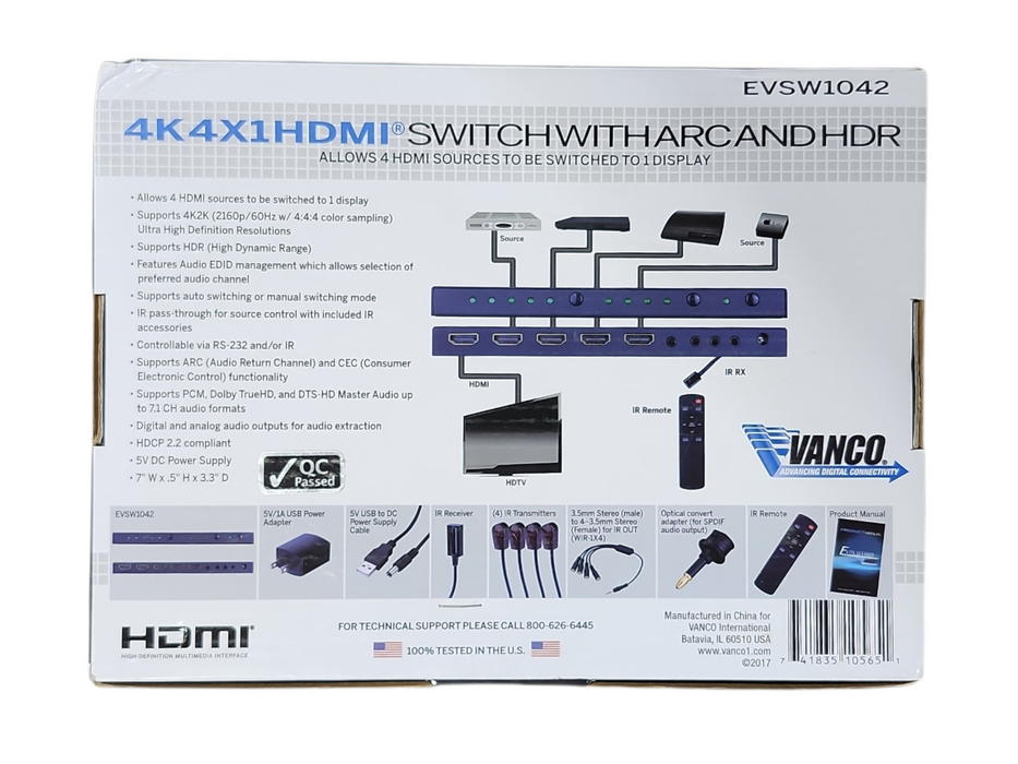 Evolution By VANCO EVSW1042 4K 4×1 HDMI Switch