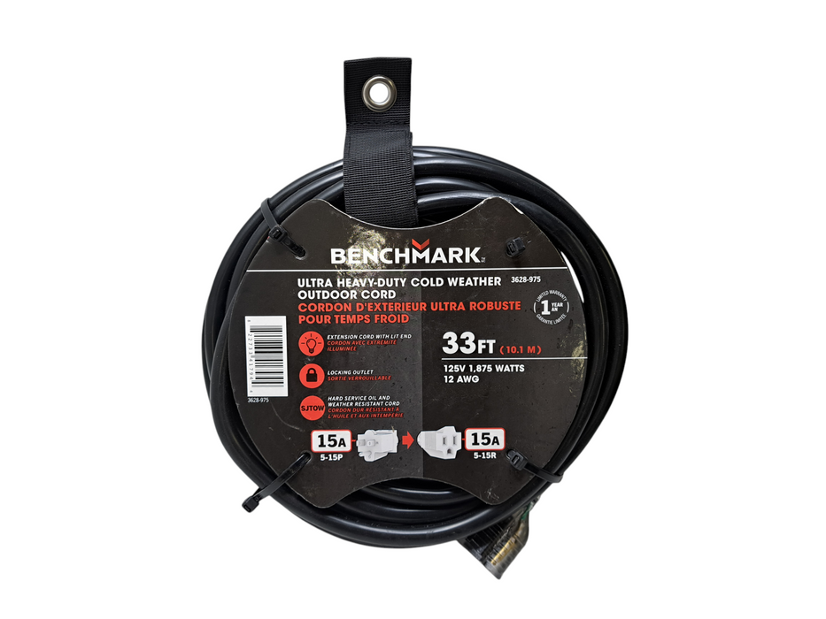 Benchmark Heavy-Duty Cold Weather Outdoor Cord 33FT 10.1M 12 AWG 15A )