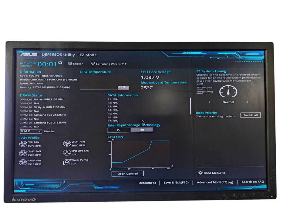 Asus X99-E-10G WS Workstation i7-6800K @3.40GHz, 32GB DDR4, 8x 3.5" Bays