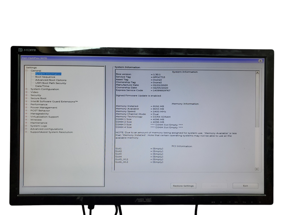 Dell OptiPlex 5070 Tower, i5-9500, 8GB DDR4, No HDD, No OS