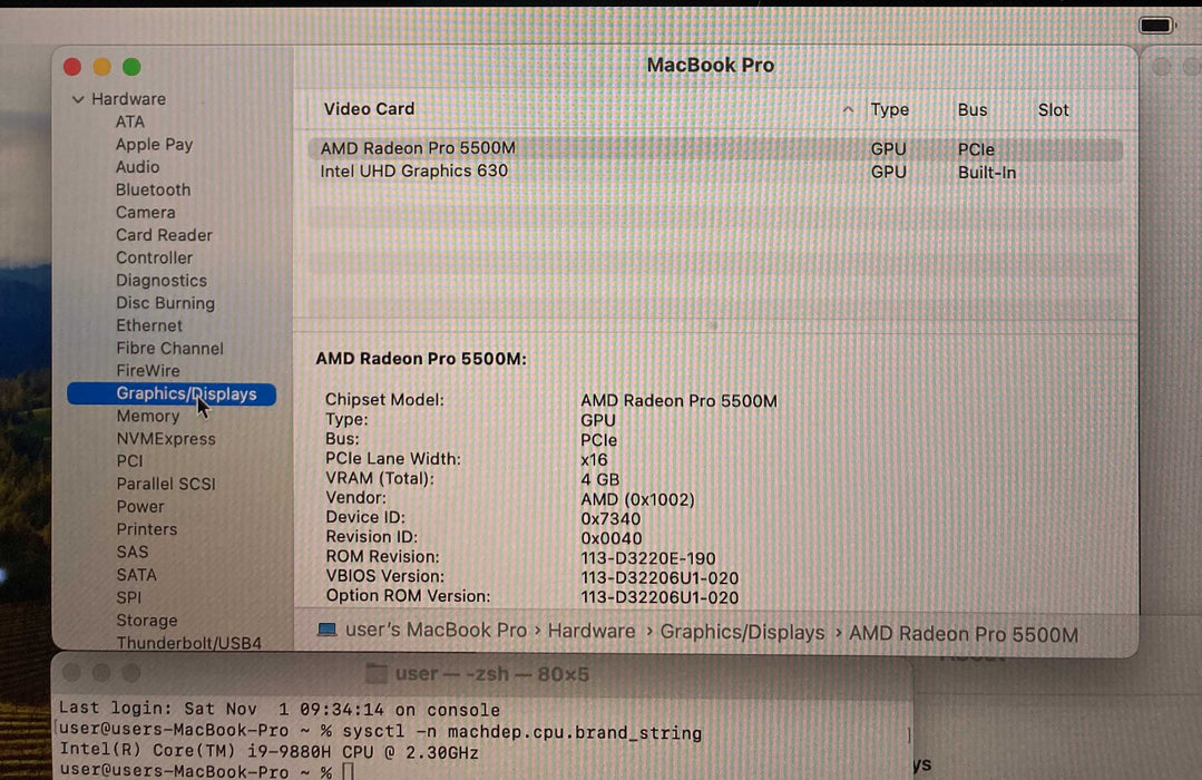 Apple MacBook Pro 16" 2019 i9-9880H Radeon PRO 5500M 16GB RAM 1TB SSD READ!