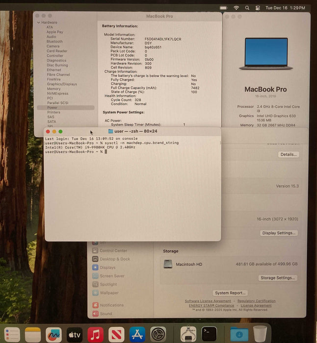 Apple MacBook Pro 16' 2019 i9-9980HK 32GB 512SSD Radeon Pro 5300M 4GB  READ