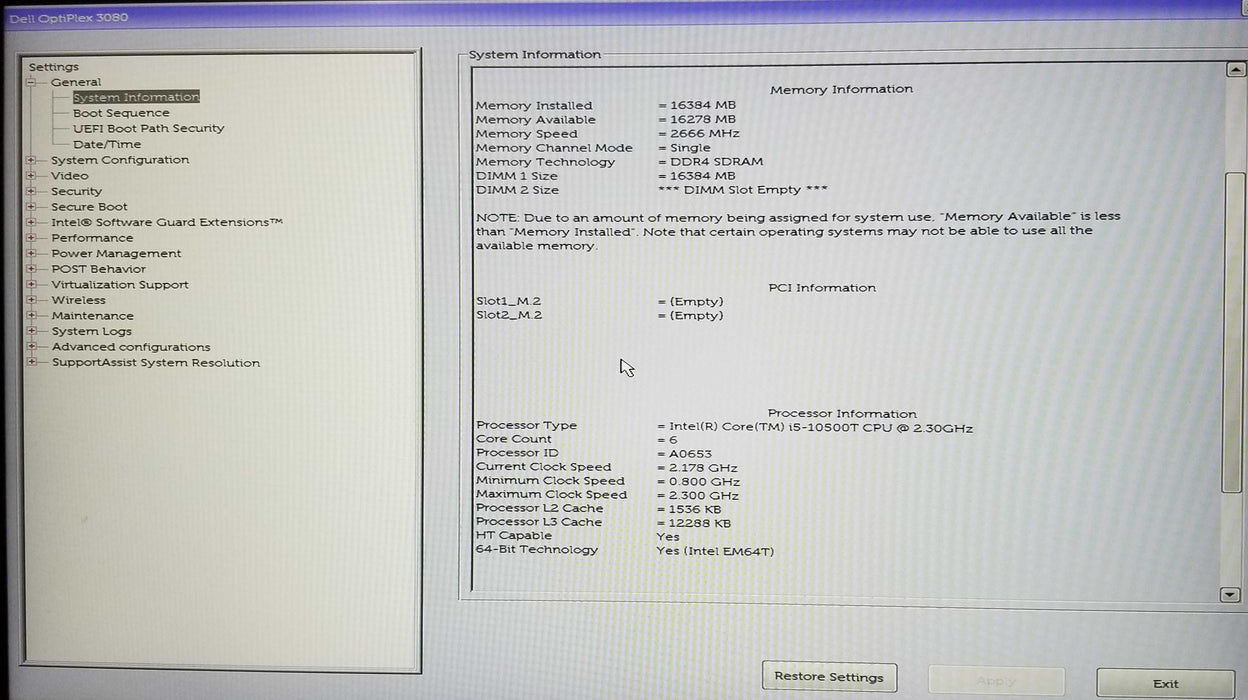 Dell OptiPlex 3080 USFF Intel i5-10500T CPU 2.30GHz 16GB RAM - No HDD Q