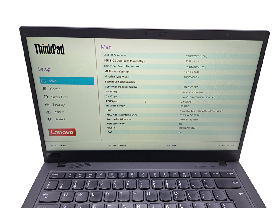Lenovo ThinkPad X1 Carbon | Intel Core i5-8265U, 8GB RAM, 256GB NVMe ) Lap200