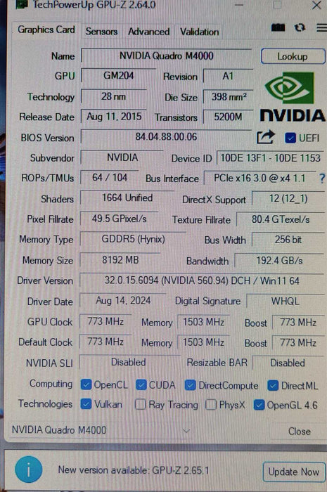 Dell NVIDIA Quadro M4000 8GB GDDR5 PCIe GPU Graphics Card