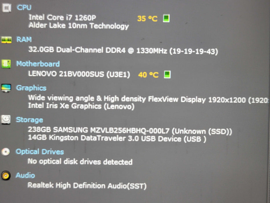 Lenovo ThinkPad T16 Gen 1 i7-1260P 16GB RAM 256GB READ β Lap200