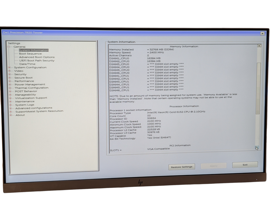 DELL Precision 7820 Intel Xeon GOLD 6152 22 Core 32GB RAM 256GB SSD  -