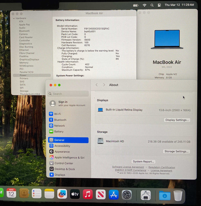 Apple MacBook Air  13 M2 2022 Midnight 8GB RAM 256GB SSD No Power Adapter