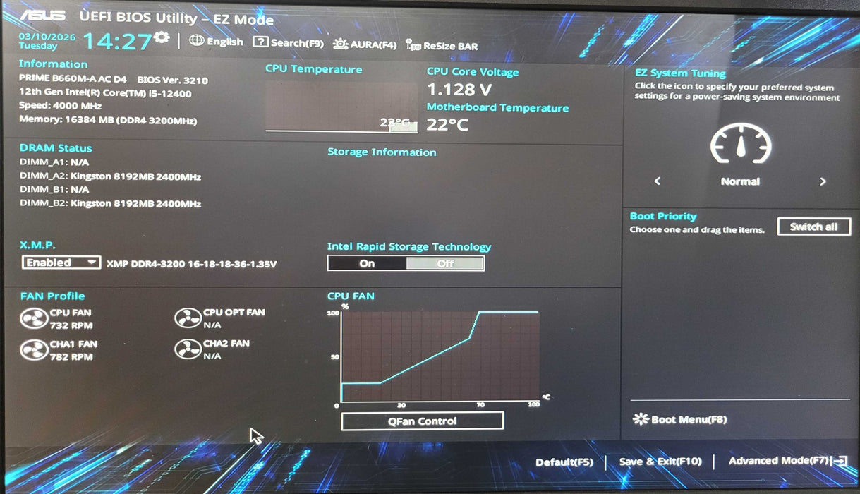 Custom/Asus tower PC, Core I5-12400 4.00GHz, 16GB DDR4, 500W PSU