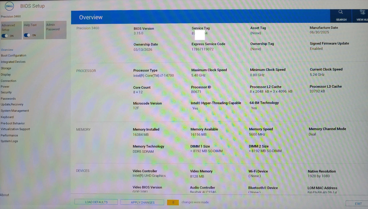 Dell Precision 3460 SFF Core i7-14700 2.1GHz 16GB PC5 512GB NVME _