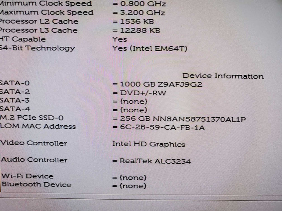 Dell Optiplex 7060 i7-8700 3.2GHz 16GB RAM 256GB NVMe 1TB HDDNO OS
