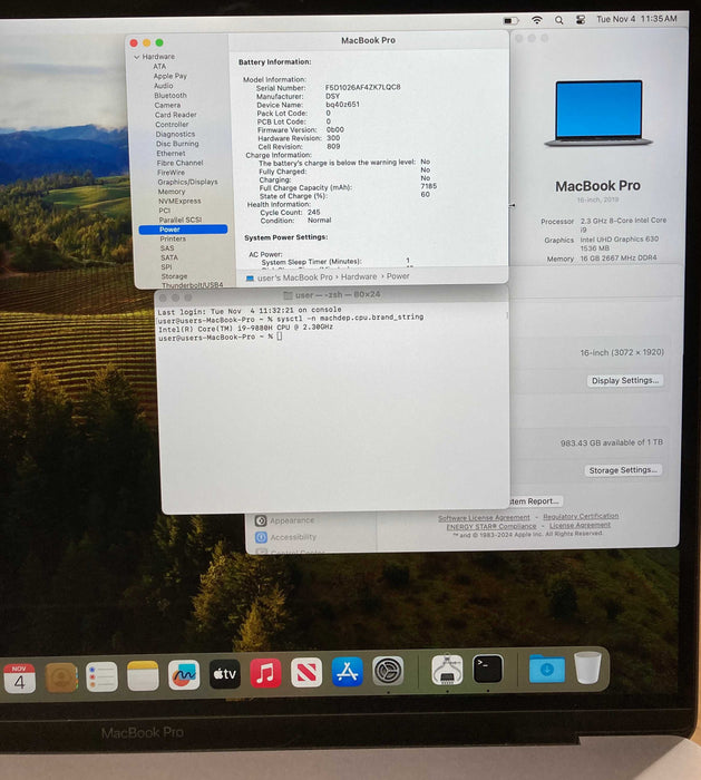 Apple MacBook Pro 16" 2019 i9-9880H Radeon PRO 5500 16GB RAM 1TB SSD READ