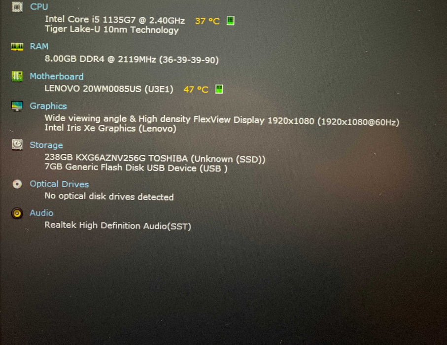 Lenovo ThinkPad T14s Gen 2 Core i5-1135G7@2.40GHz 8GB RAM 256GB SSD  Lap200