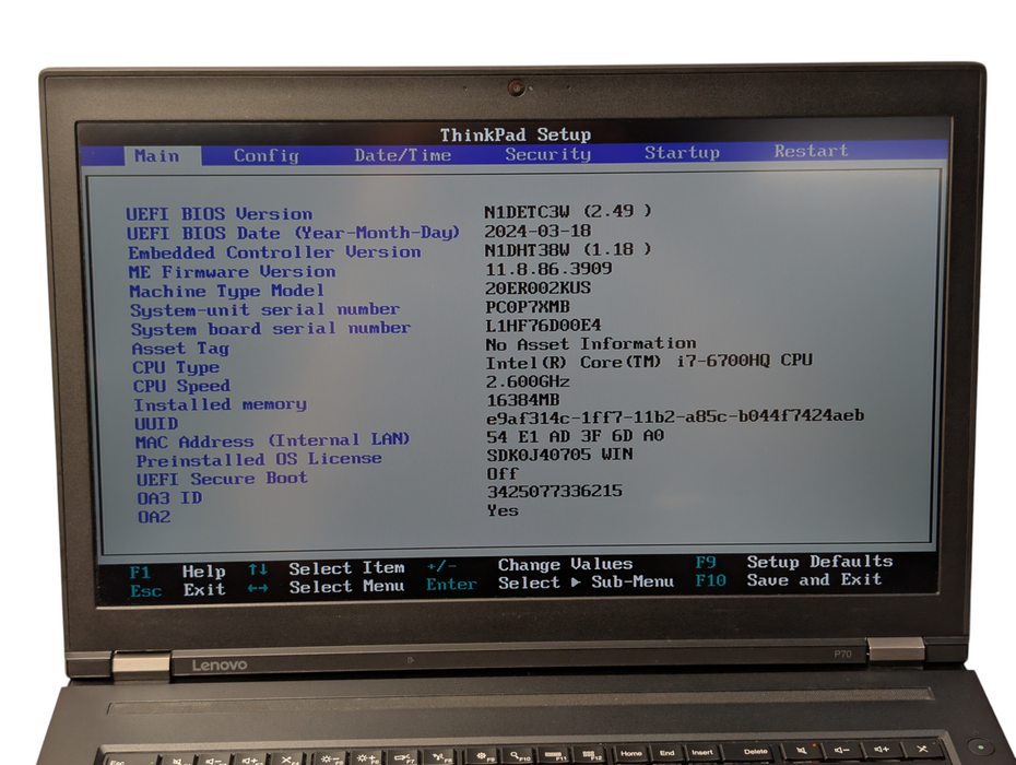 Lenovo ThinkPad P70 Intel Core i7-6700HQ 16GB RA 1TB SSD  - Lap200