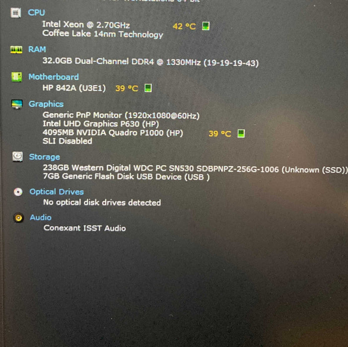 HP ZBook 15 G5 XEON E-2176M@2.70GHz QUADRO P1000 4GB GPU 32GB RAM 256GB SSD Q Lap200