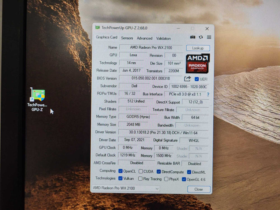 Dell 3DWX7 AMD Radeon Pro WX2100 2GB GDDR5 DisplayPort PCIe Graphics Card $