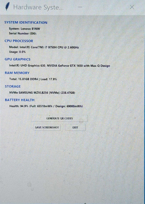 Lenovo ideapad S740, i7-9750H 2.60GHz, 16GB DDR4, 256GB NVMe, GTX1650  Lap200