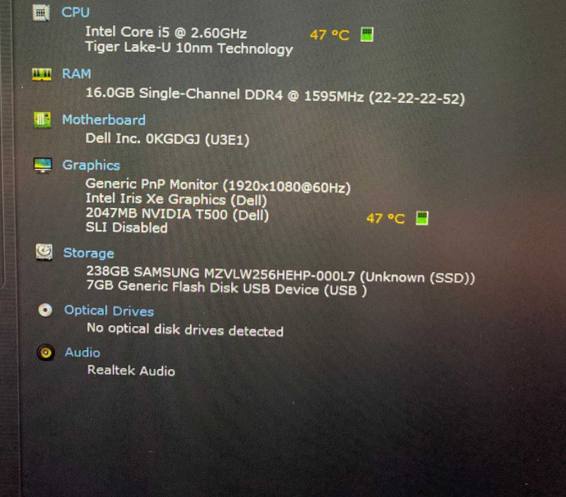Dell Precision 3560 i5-1145G7 NVIDIA T500 2GB GPU 16GB RAM 256GB SSD  Lap200