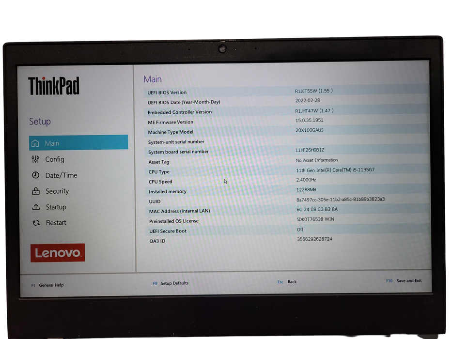 Lenovo ThinkPad L14 Core i5-1135G7@2.4GHz 16GB RAM 256GB SSD READ ! Lap200