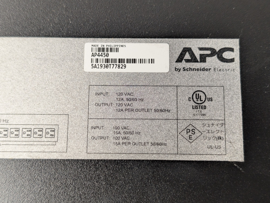 APC AP4450 10-Outlet Automatic Transfer Switch PDU 120V Rackmount -