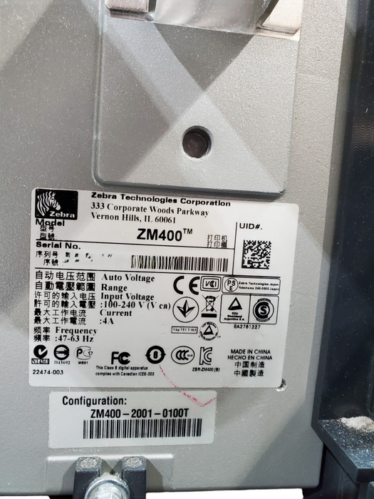 Zebra ZM400 Industrial Thermal Transfer Barcode Label Printer *READ* Q