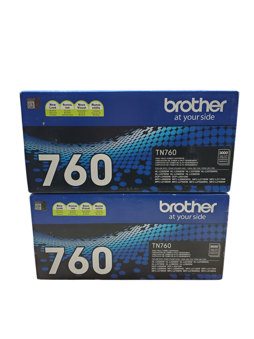 Lot 2x Brother Genuine Cartridge TN760 High Yield Black Toner - New