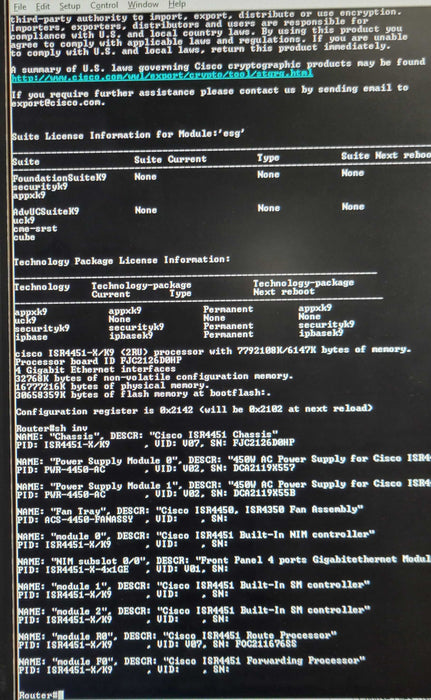 CISCO ISR4451-X/K9 Integrated Services Router, ipbasek9, appxk9, securityk9 _