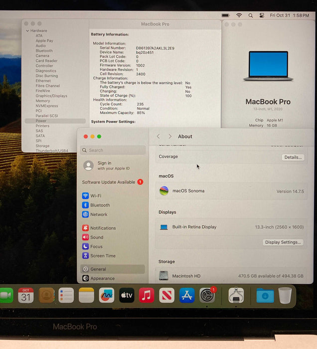 Apple MacBook Pro 13" 2020 M1 16GB RAM 512GB SSD No Power Adapter