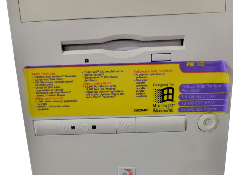 Vintage Desktop Packard Bell PB160 - Intel Pentium 166Mhz 16MB RAM NO HDD %