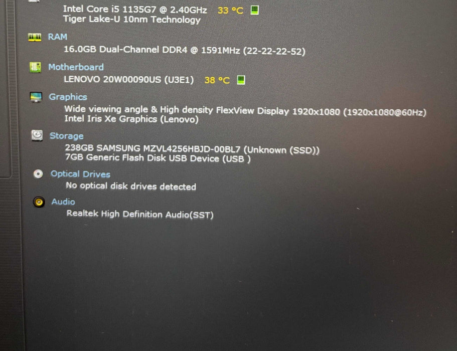Lenovo ThinkPad T14 Gen 2 Core i5-1135G7@2.4GHz 16GB RAM 256GB SSD READ  Lap200