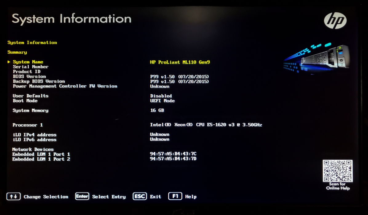 HP ML110 Gen9 1x Xeon E5-1620 v3 16GB DDR4 B140i - No HDD