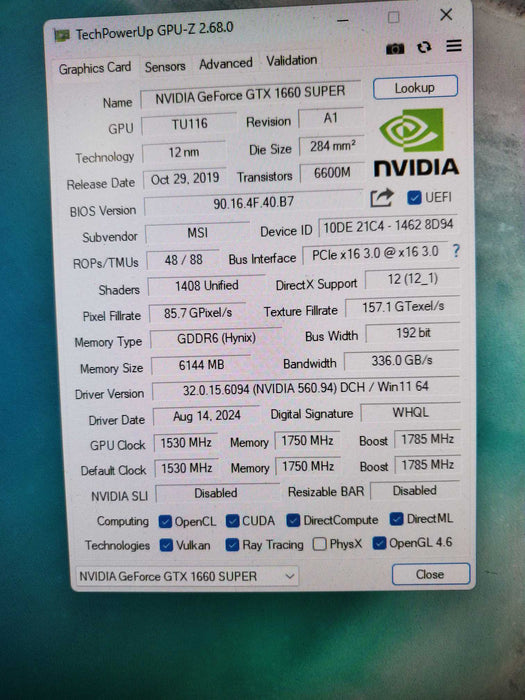 MSI GeForce GTX 1660 Super Ventus XS OC 6GB GDDR6 Graphics Card