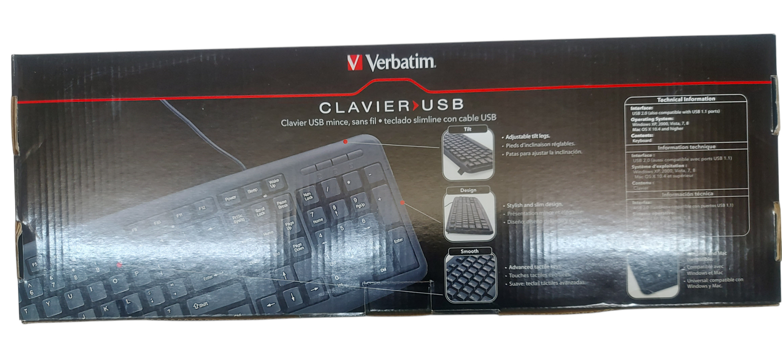 Lot 2x - Verbatim slimline corded USB keyboard