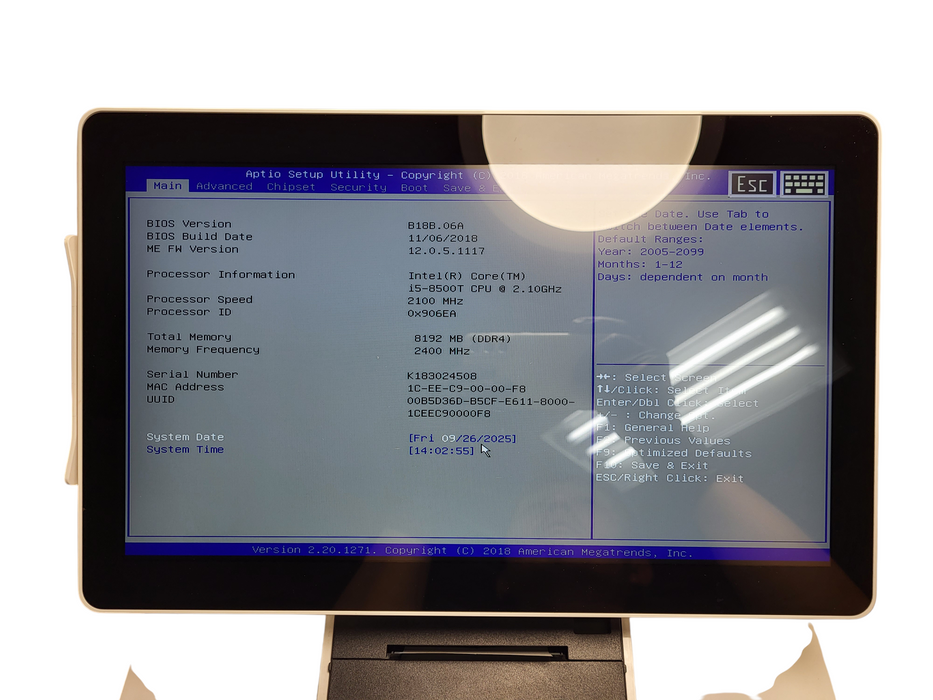 ELO Touch POS paypoint windows E833933, Core I5-8500T, 8GB DDR4, 128GB SSD No key$
