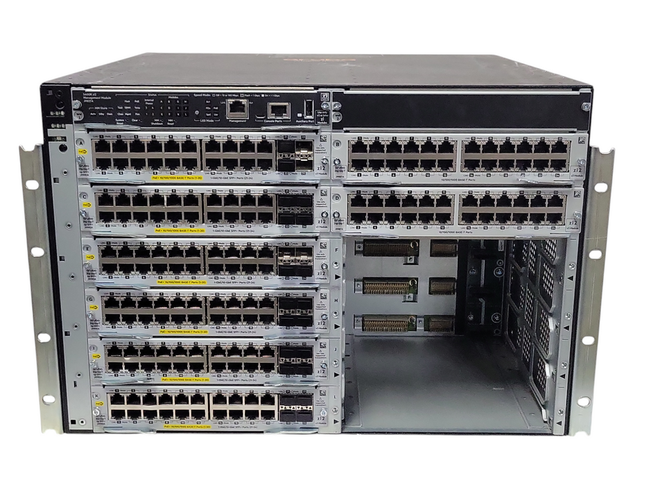 HPE Aruba 5412R zl2 switch w/ 6x J9990A, 1x J9827A, 2x J9987A, 4x PSU, SEE  _