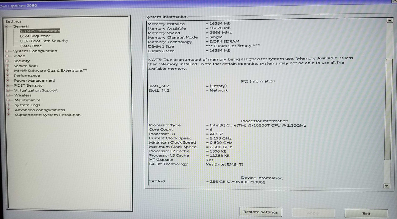 Dell OptiPlex 3080 USFF Core i5-10500T CPU 16GB RAM 256GB SSD Wi-Fi 65W /AC