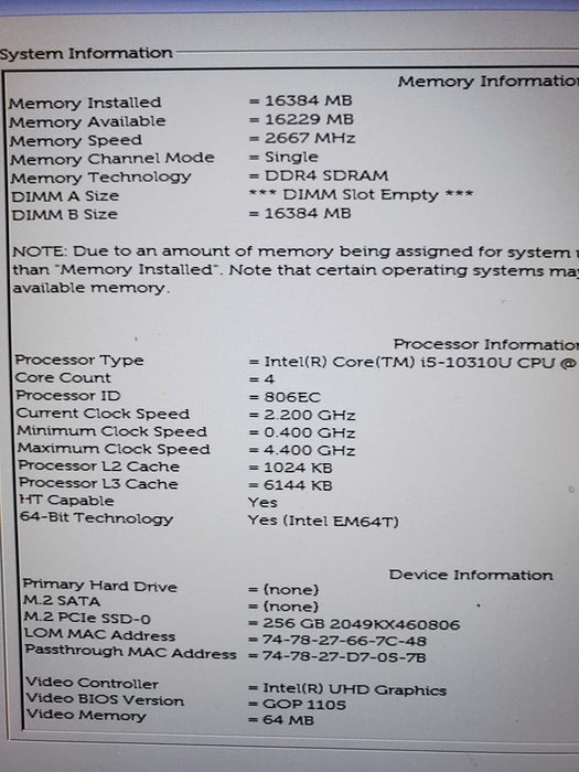 DELL Latitude 5410 Intel Core i5-10310U 16GB RAM 256GB NVMe SSD   Lap200