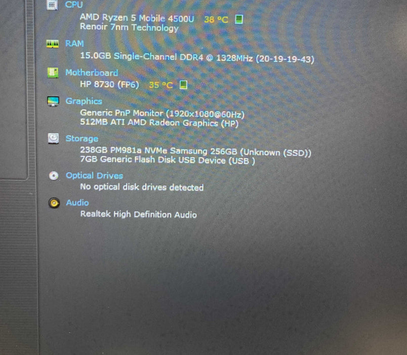 HP PROBOOK 455 G7 AMD Ryzen 5 4500U 16GB RAM 256GB SSD  Lap200
