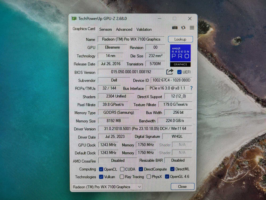 Dell AMD Radeon Pro WX 7100 8GB GDDR5 High Profile GPU XFR29 $