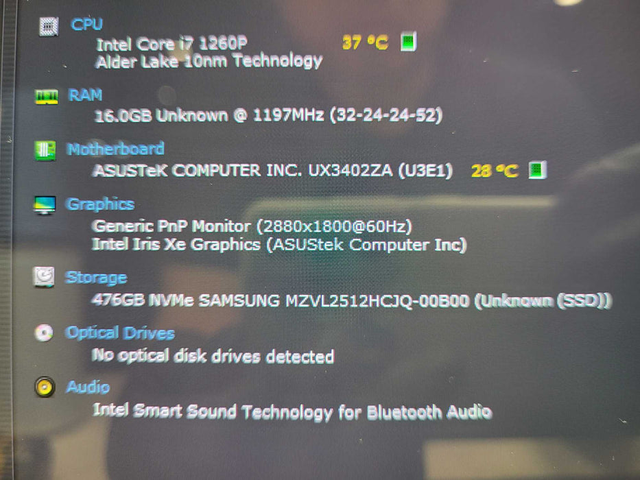 ASUS Zenbook 14 OLED UX3402Z i7-1260P 16GB RAM 512GB SSD $ Lap200