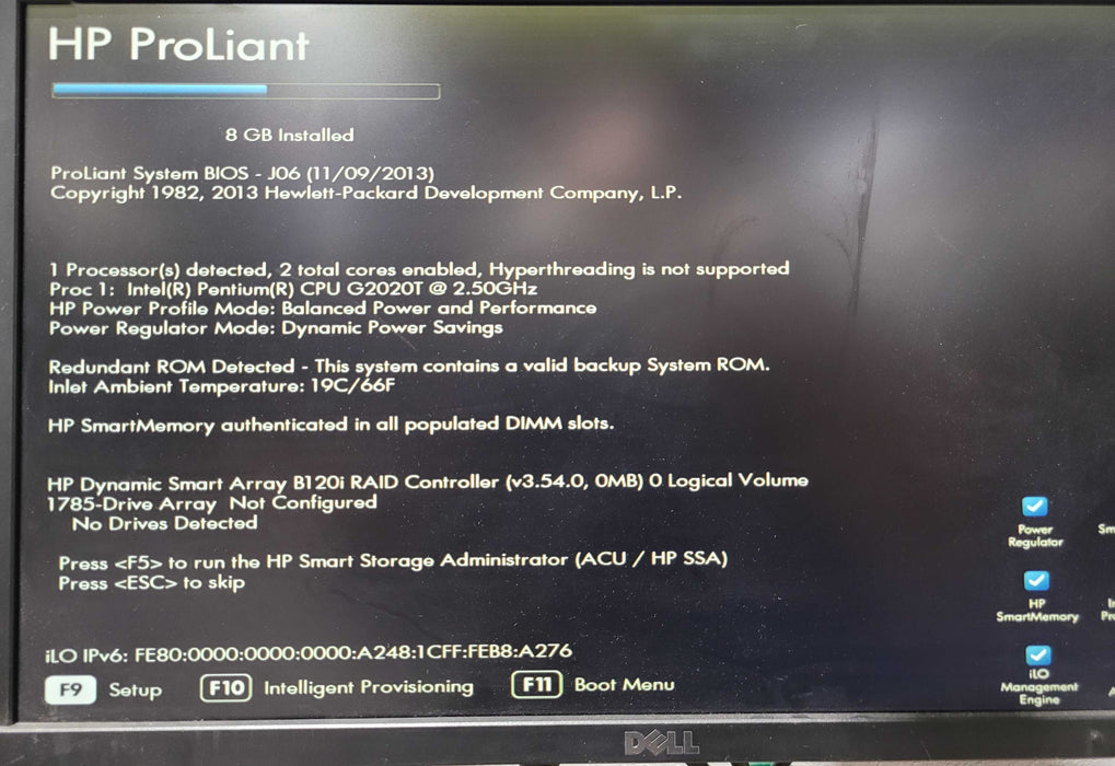 HP ProLiant MicroServer Gen8 |Pentium G2020T 2.50GHz, 8GB RAM, NO HDD