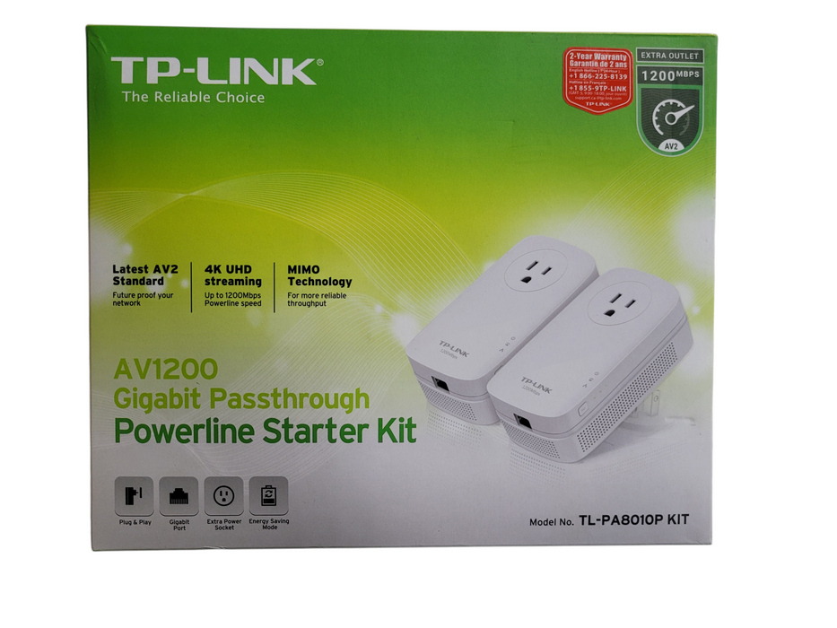TL-PA8010P TP-LINK AV1200 GIGABIT PASSTHROUGH POWER LINE STARTER KIT