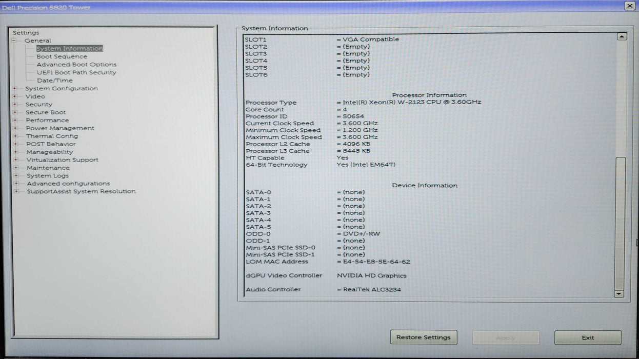 Dell Precision T5820, Xeon W-2123 3.60GHz, 16GB DDR4, K2200, No HDD, 425W