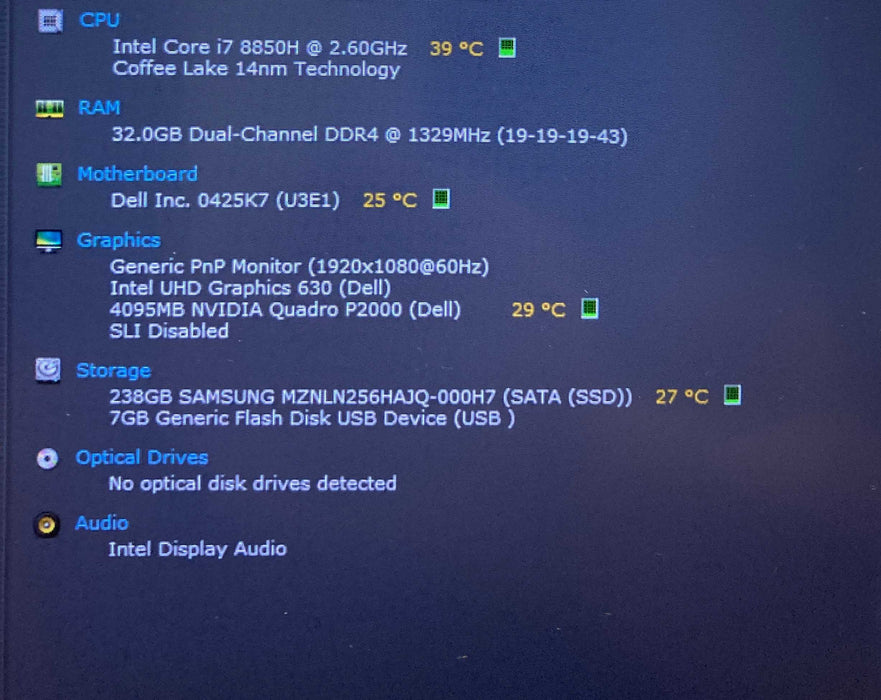 Dell Precision 7530 i7-8850H@2.6GHz QUADRO P2000 4GB GPU 32GB RAM 256GB SSD  Lap200