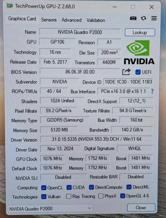 NVIDIA Quadro P2000 5GB GDDR5 Graphics Card | 4x DP )