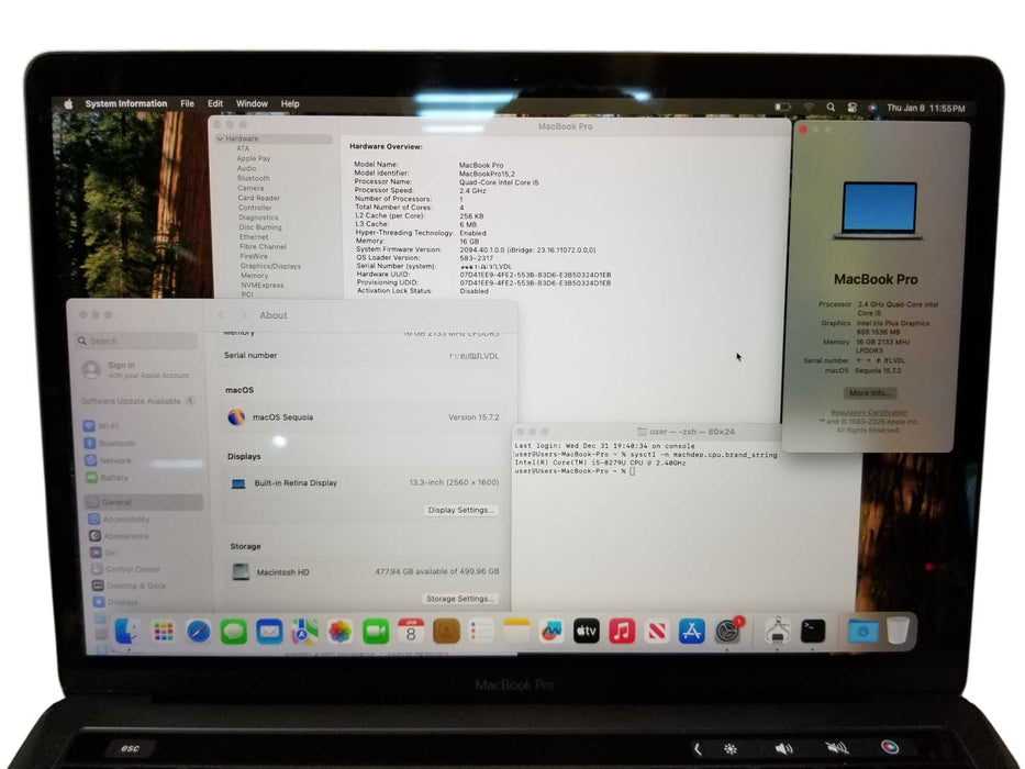 Apple MacBook Pro 2019 13" Core i5-8279U @2.4GHz 16GB RAM 500GB SSD *READ*