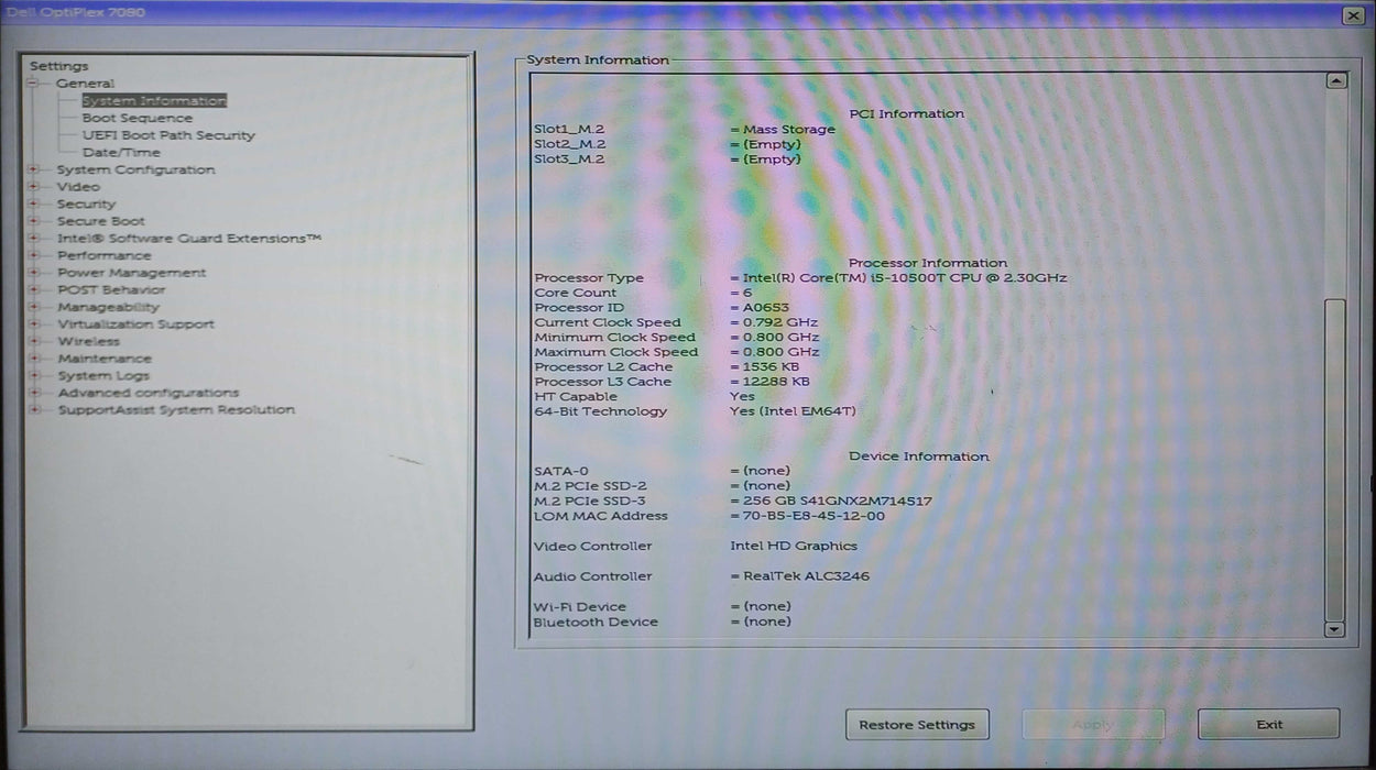 Dell OptiPlex 7080 Micro, i5-10500T 2.30GHz, 16GB DDR4, 256GB NVMe