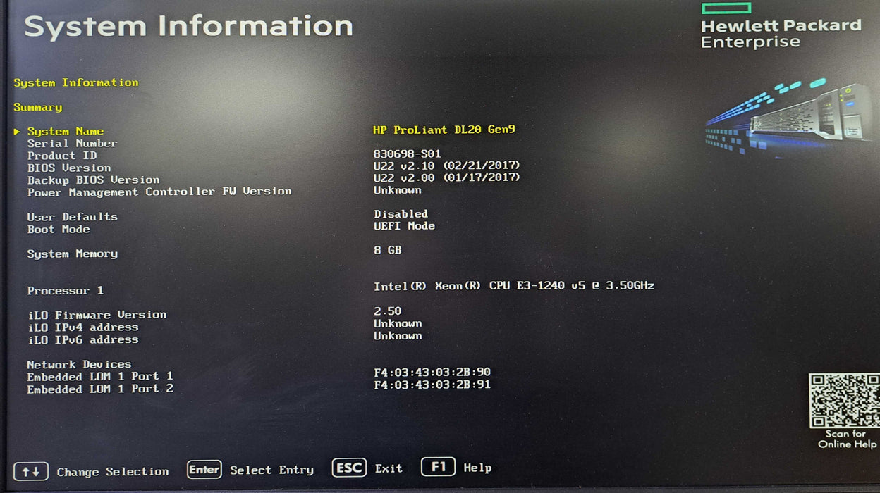 HP ProLiant DL20 Gen9 | Xeon E3-1240 v5 @3.50GHz, 8GB DDR4, B140i RAID )