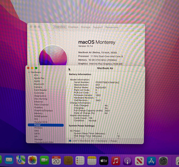Apple MacBook Air 13" 2020 i3-100NG4@1.10GHz 16GB RAM 256GB SSD READ